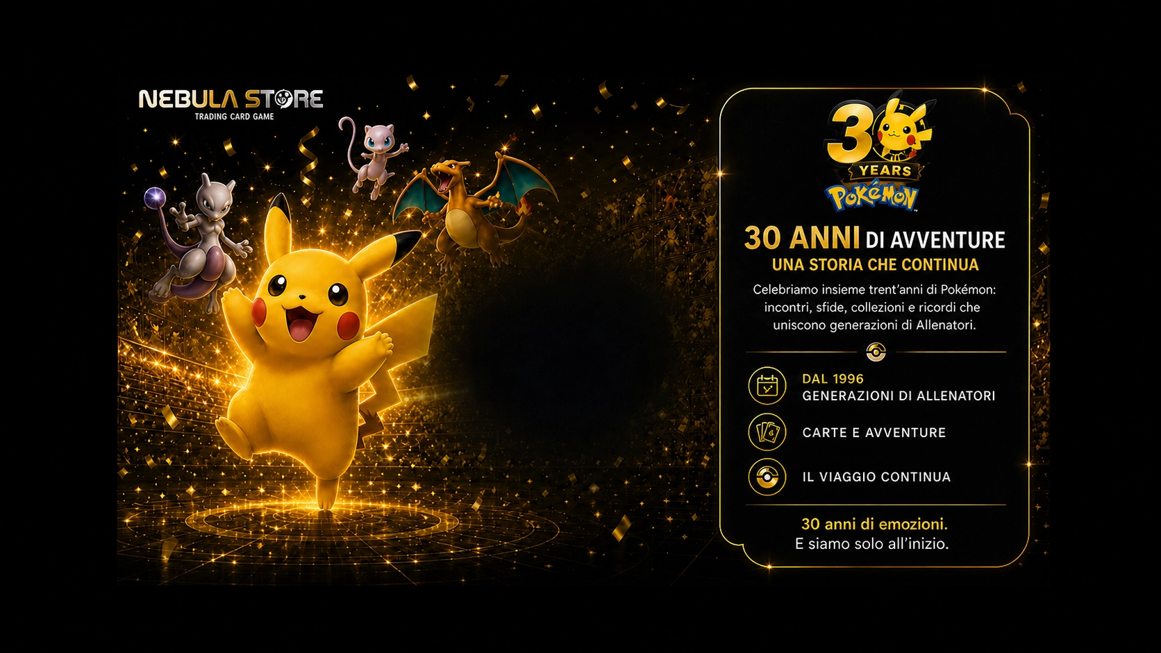Banner promozionale anniversario Pokémon 30 - Nebula Store negozio TCG Chieri